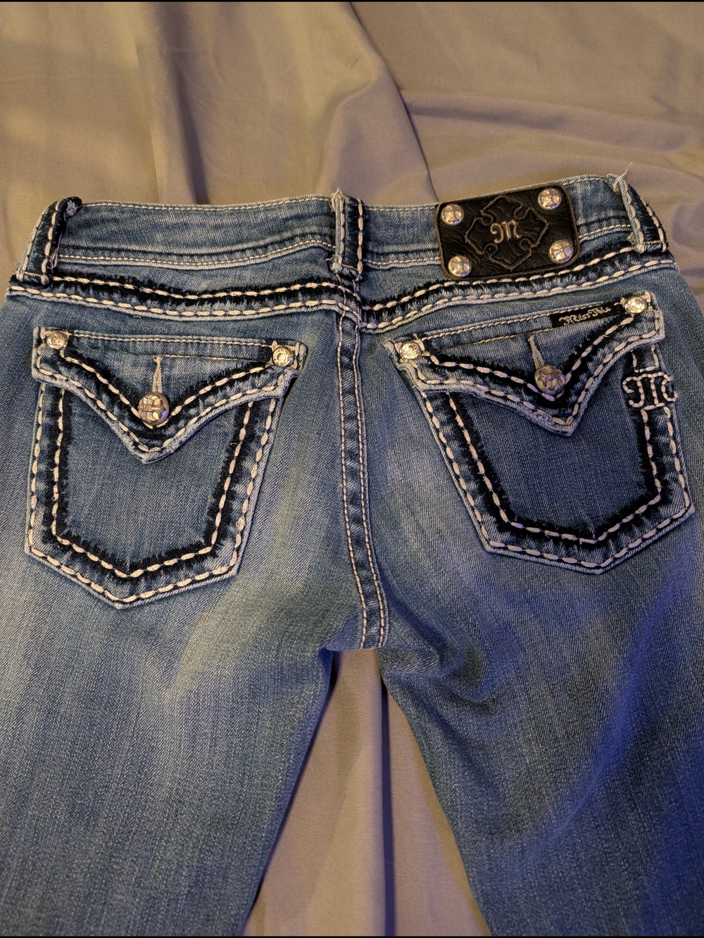 Miss Me Women's Mid Wash Embellished Back Pocket Jeans